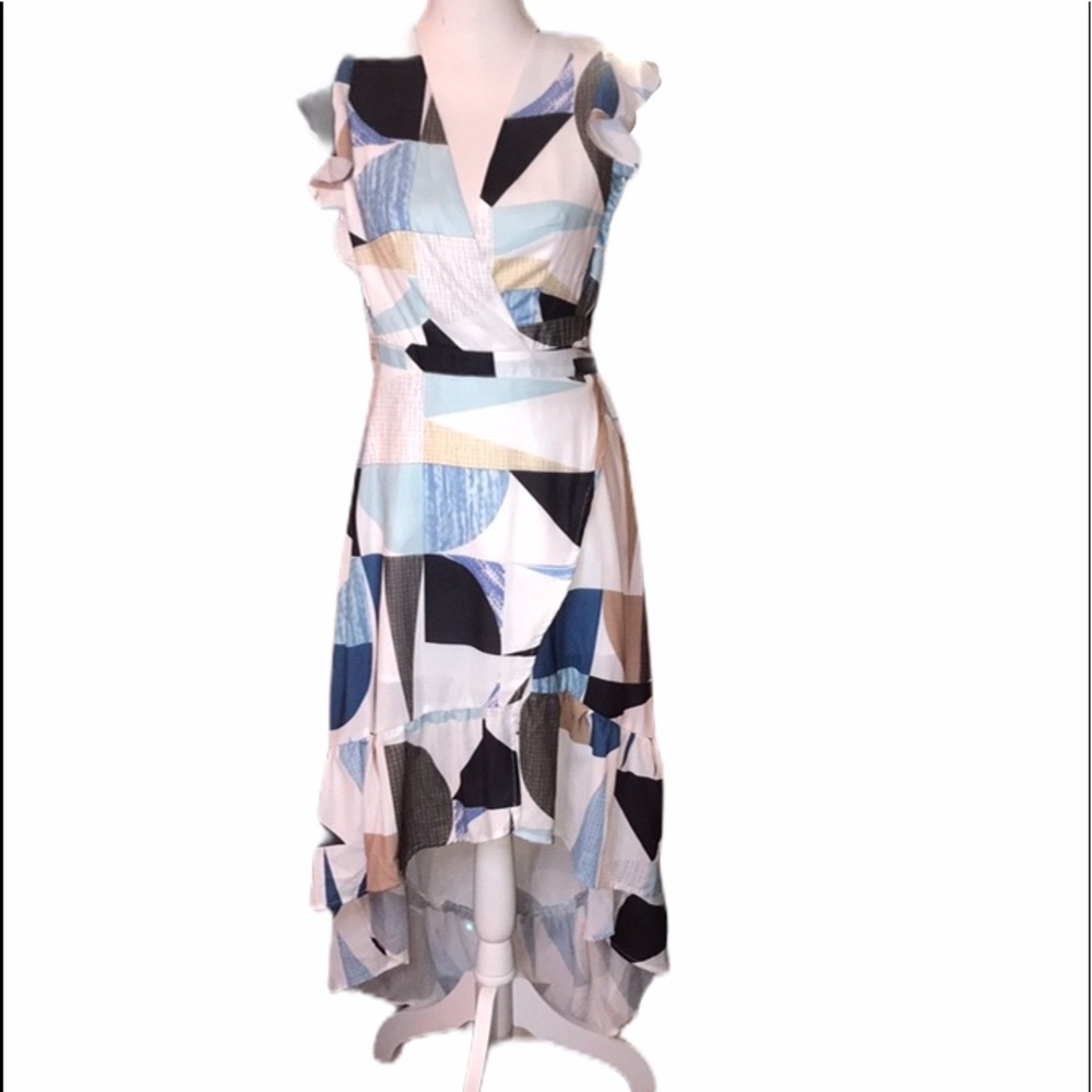 L’atise Blue Printed High Low Wrap Dress